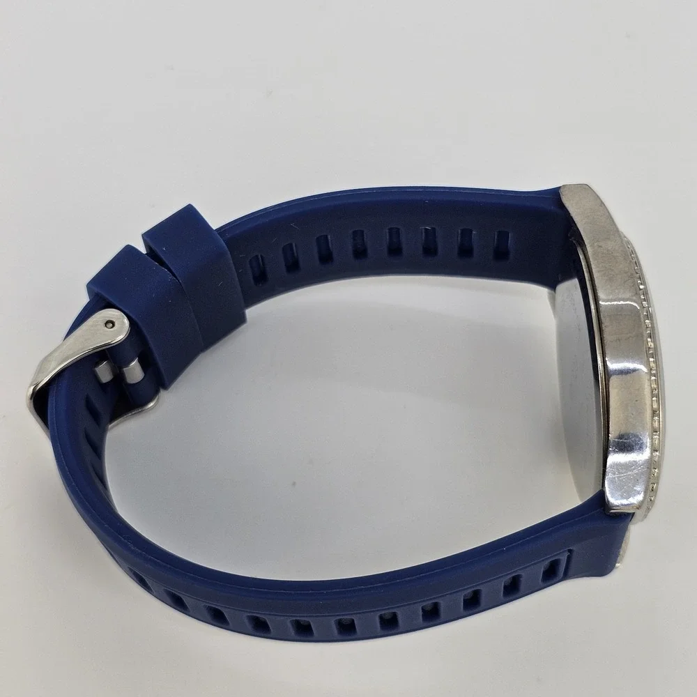 Men's Watch Analog 38MM White Dial Blue Plastic Bands‎ New Battery